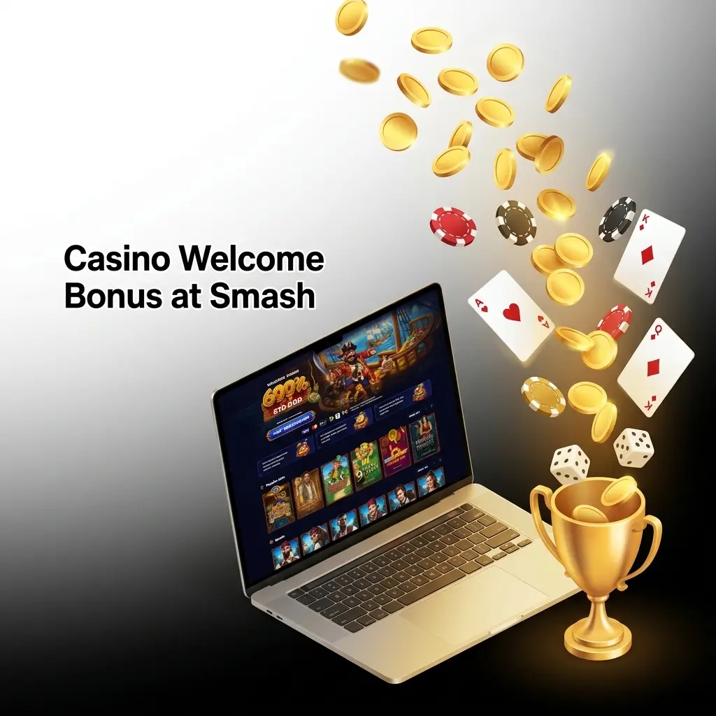 Smash Casino welcome bonus offering 600% up to €10,000 on slots or 250% up to €5,000 on sports for new UK players