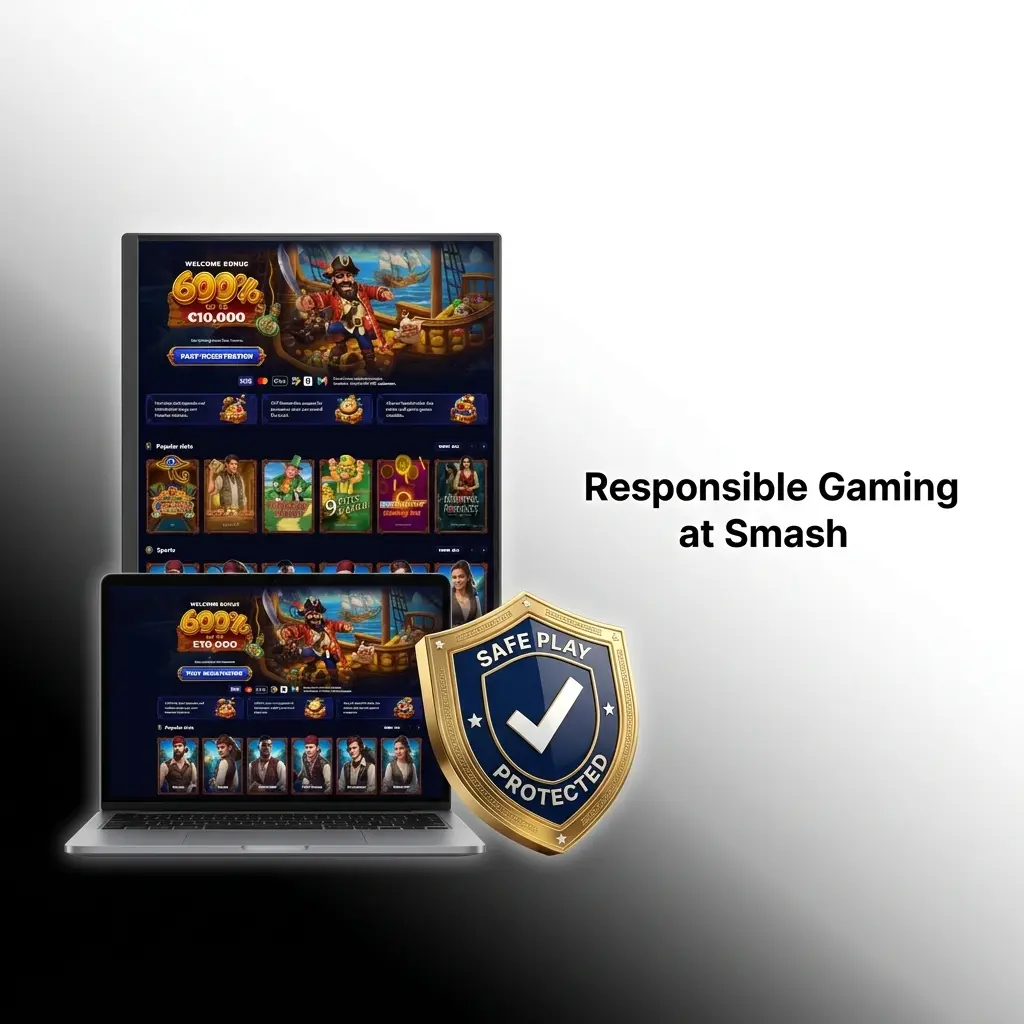 Responsible gaming tools at Smash Casino including deposit limits, self-exclusion options, and UK support resources like GamCare