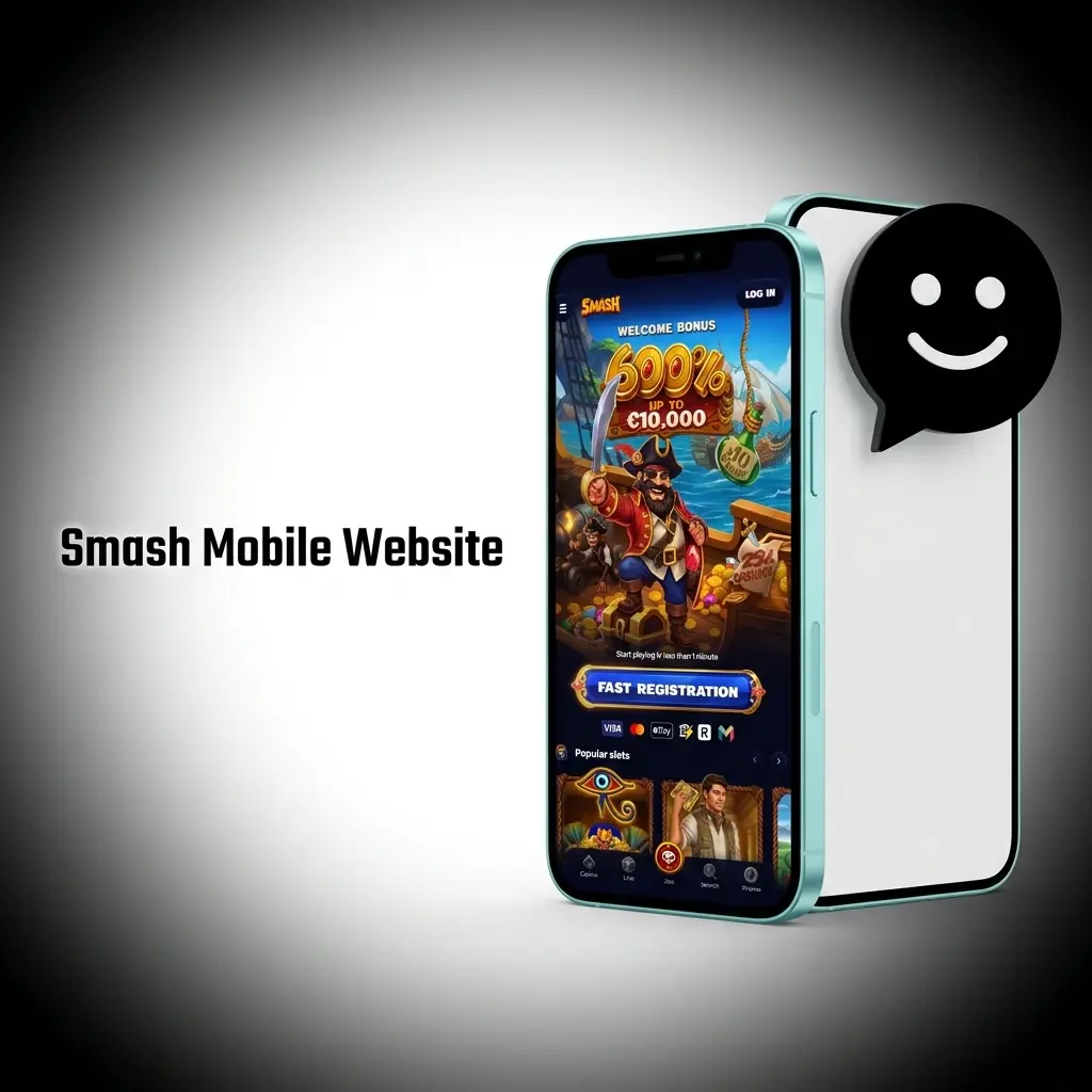 Smash mobile website interface displayed on smartphone and tablet, offering sports betting and casino games in the UK