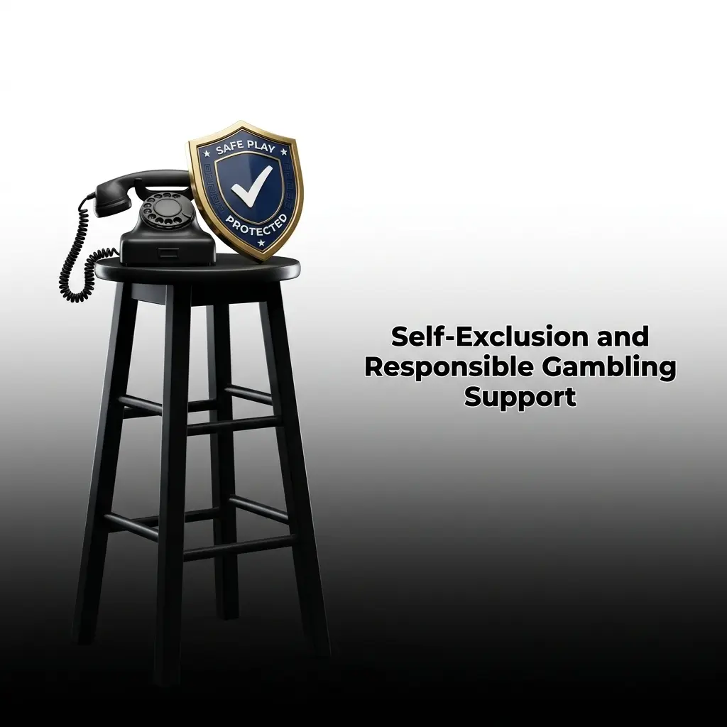 Responsible gambling tools including self-exclusion, deposit limits, and GamCare support for UK users