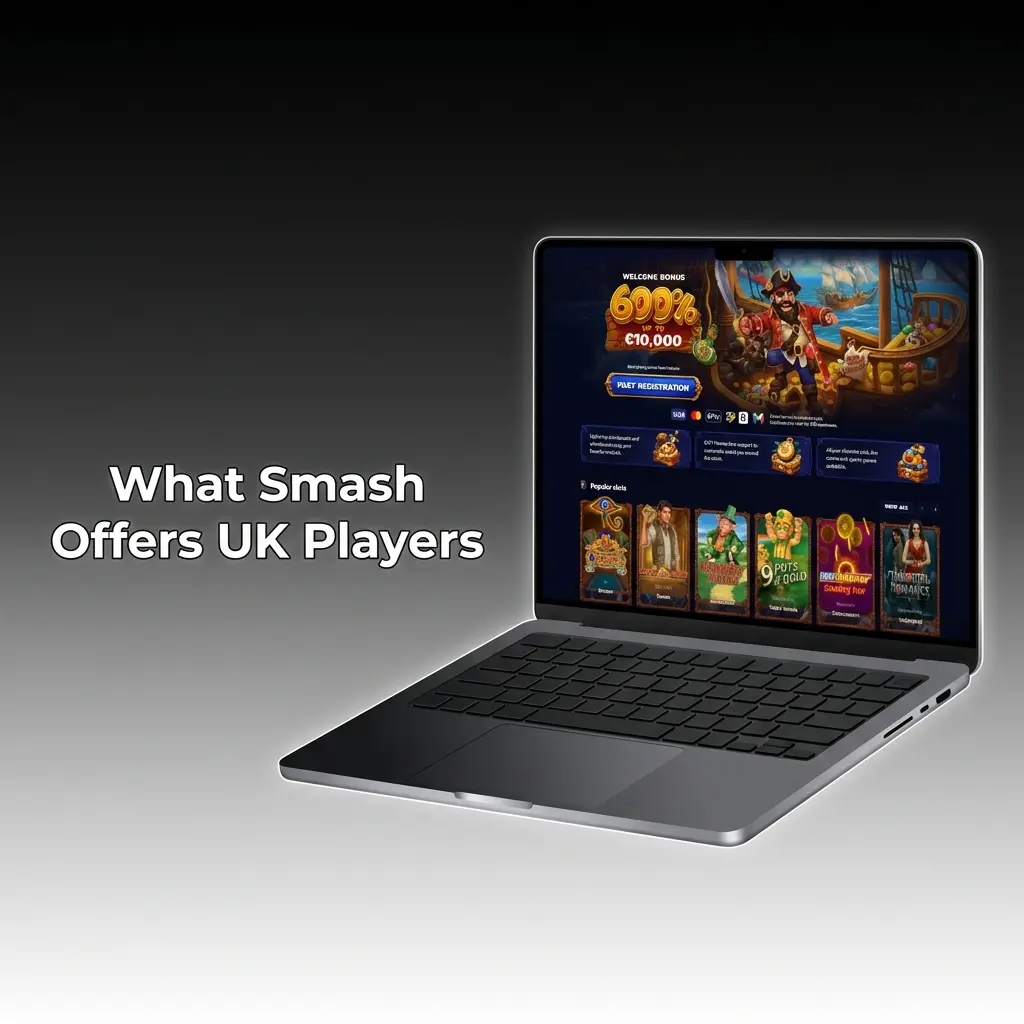 Smash platform interface showing sportsbook and casino features for UK players with mobile app access
