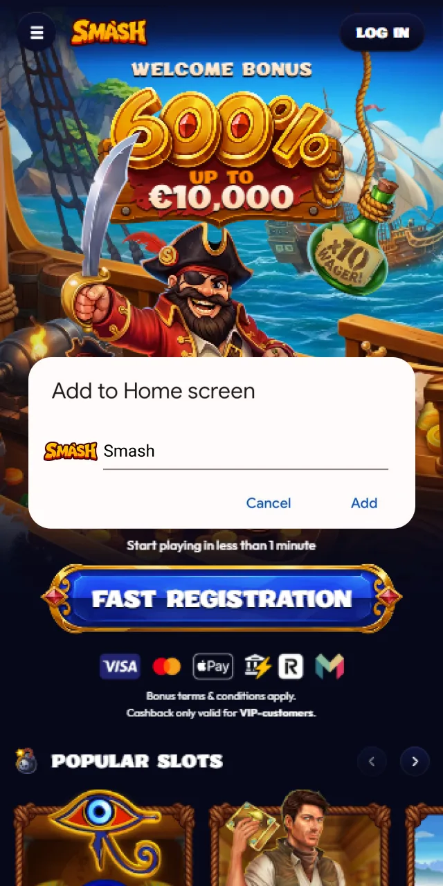 Confirm the installation prompt and tap the new mobile shortcut to launch the Smash PWA.