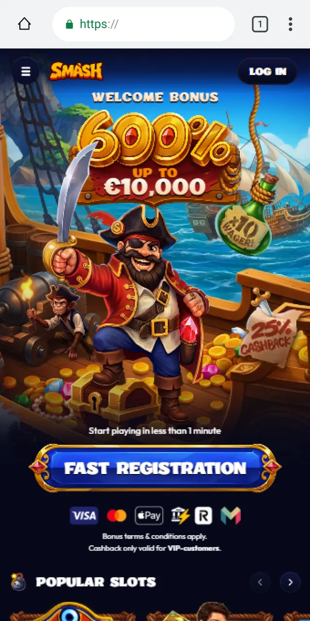 Navigate to the official Smash platform using your mobile smartphone browser.