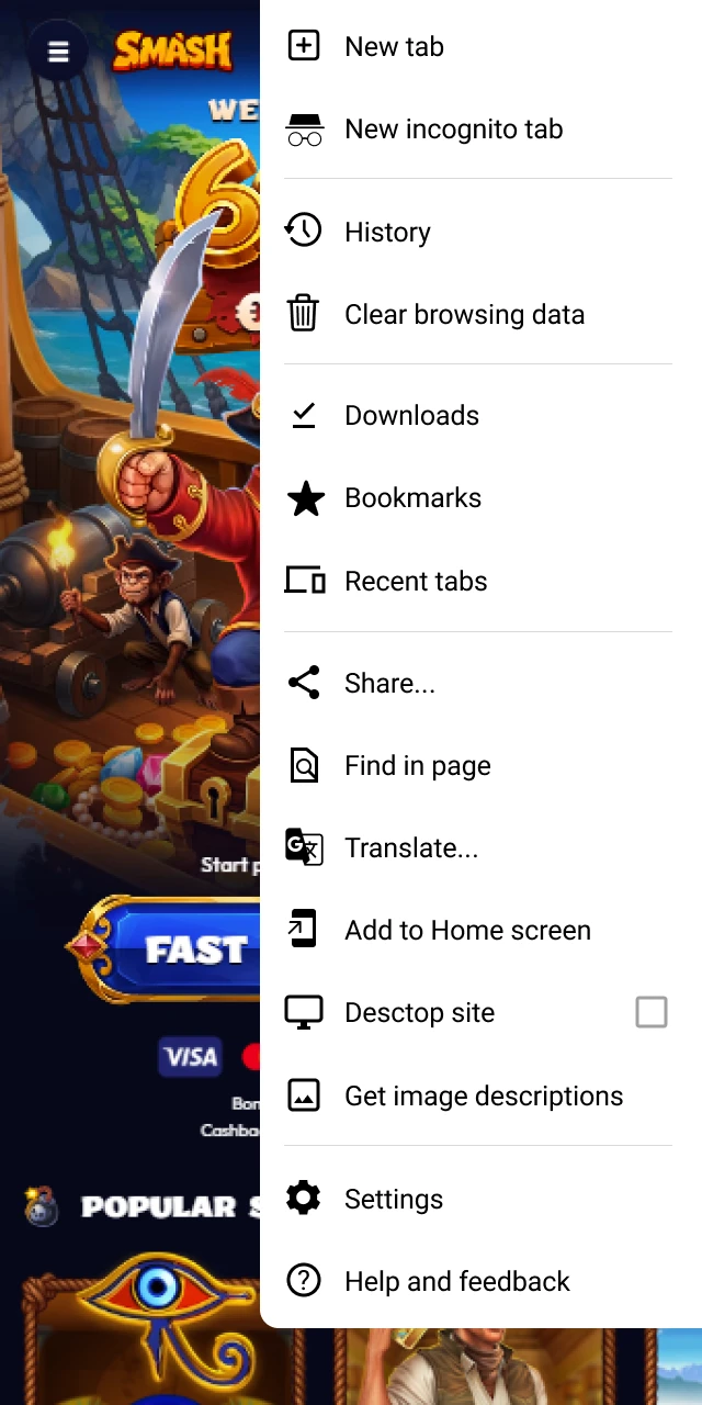 Tap the three-dots icon in your browser to open the main settings menu.