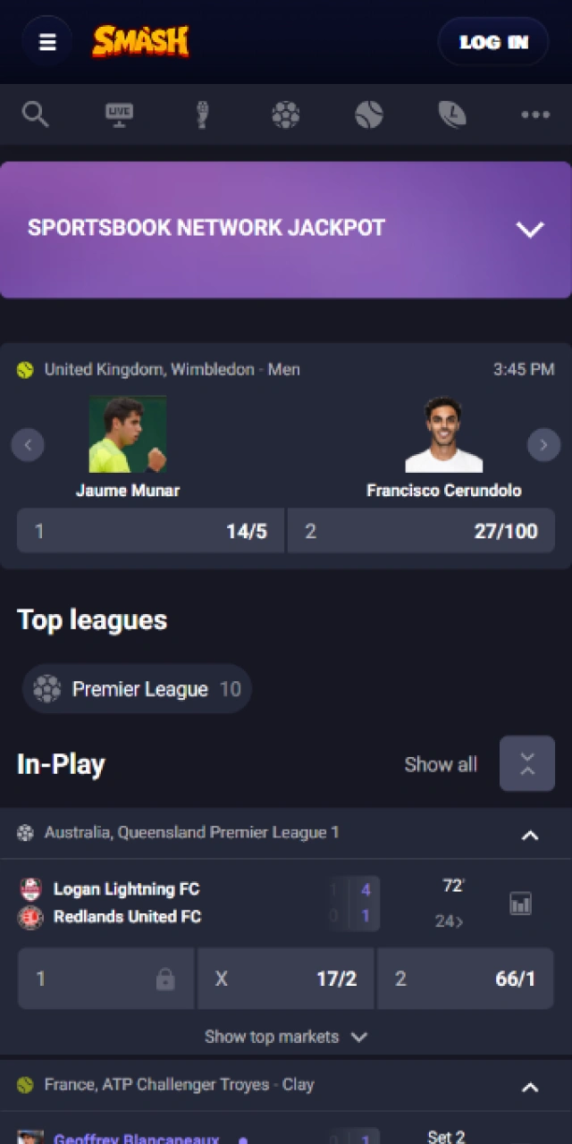 Check out the mobile sportsbook markets in the Smash PWA.