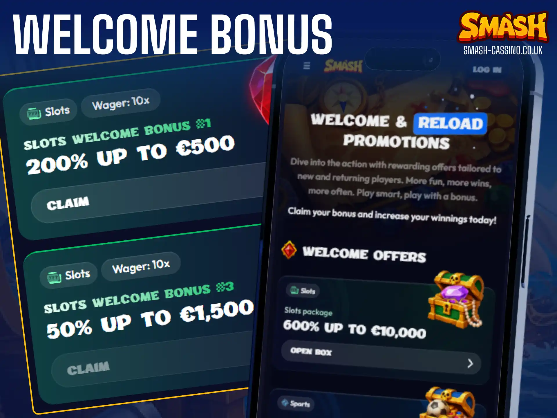 Claim an exclusive mobile welcome bonus when you register a new account via the Smash PWA.