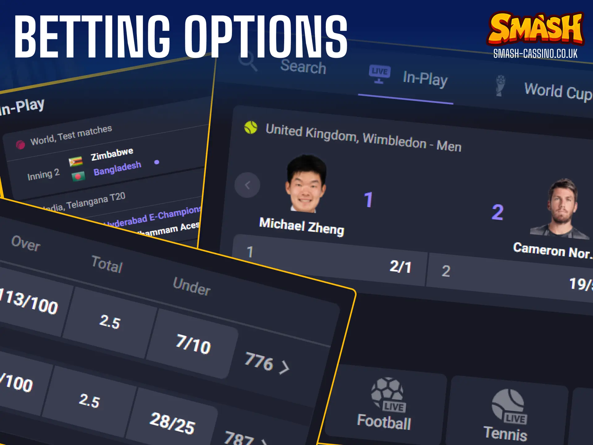Explore the most popular online sports betting options and markets available on Smash.