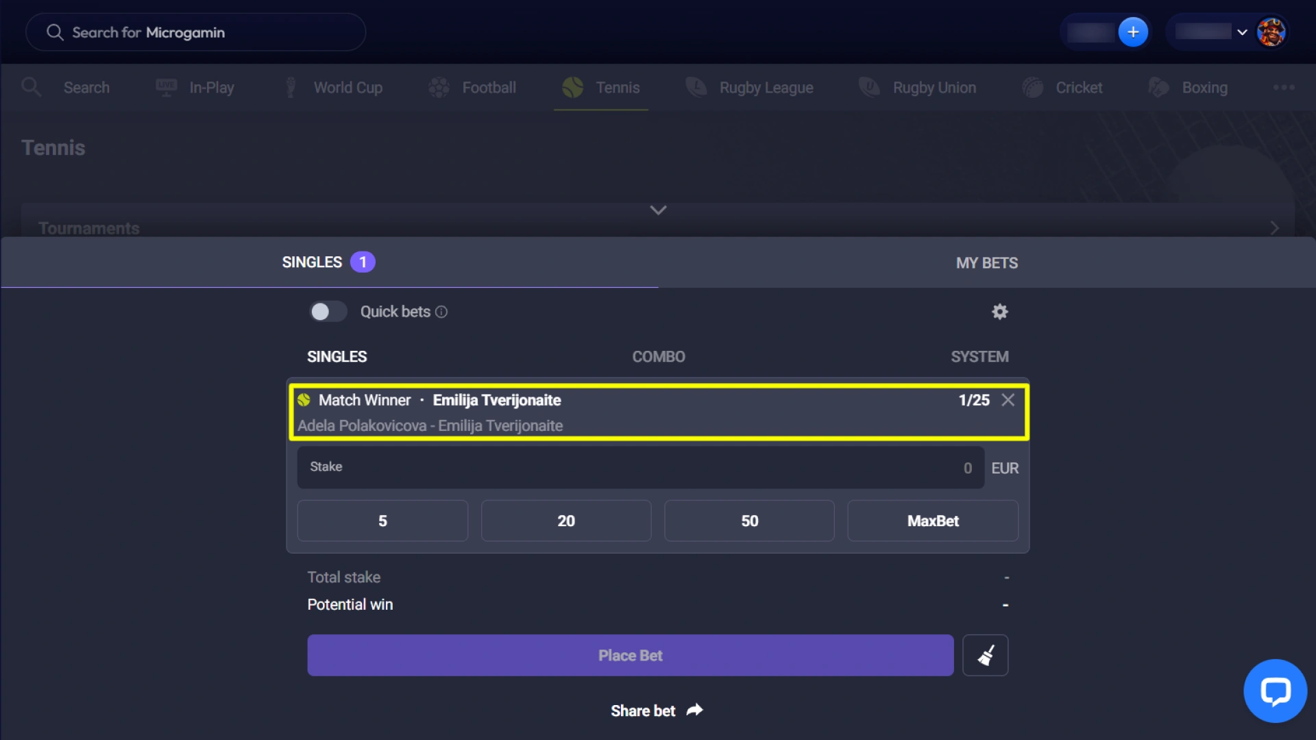 Add your selected sports prediction to the Smash digital betting slip.