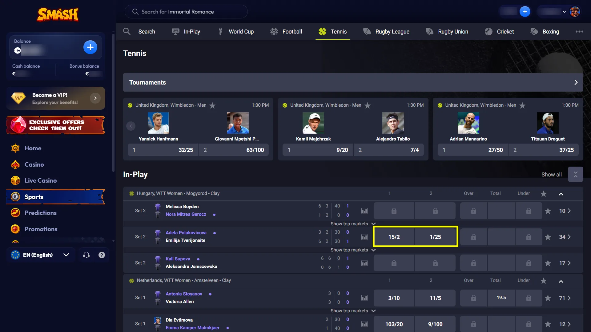 Choose your preferred betting market and check the odds on Smash UK.