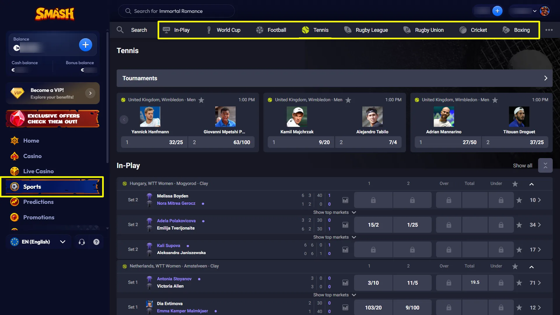 Browse the sportsbook and select a sport for betting on Smash United Kingdom.