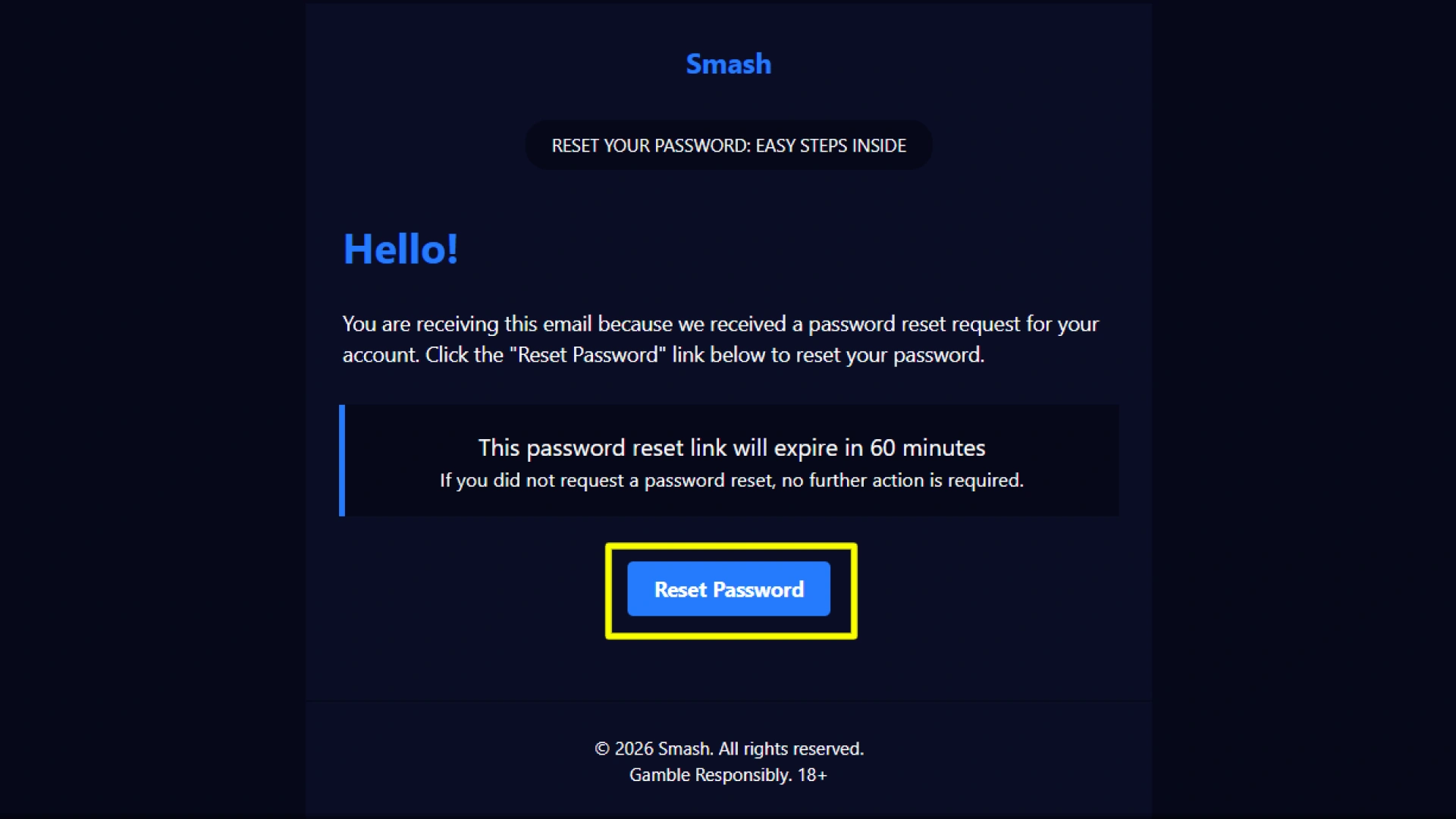 Open the password reset email sent to your inbox by the Smash support team.