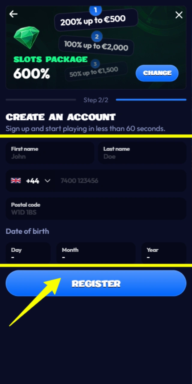 Finish your mobile registration and make a deposit to start playing games on Smash.