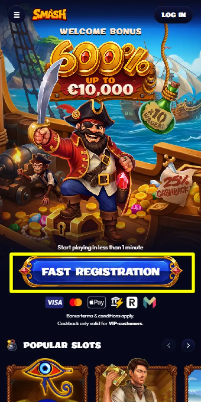 Tap the register button on your mobile device to open the Smash signup form.