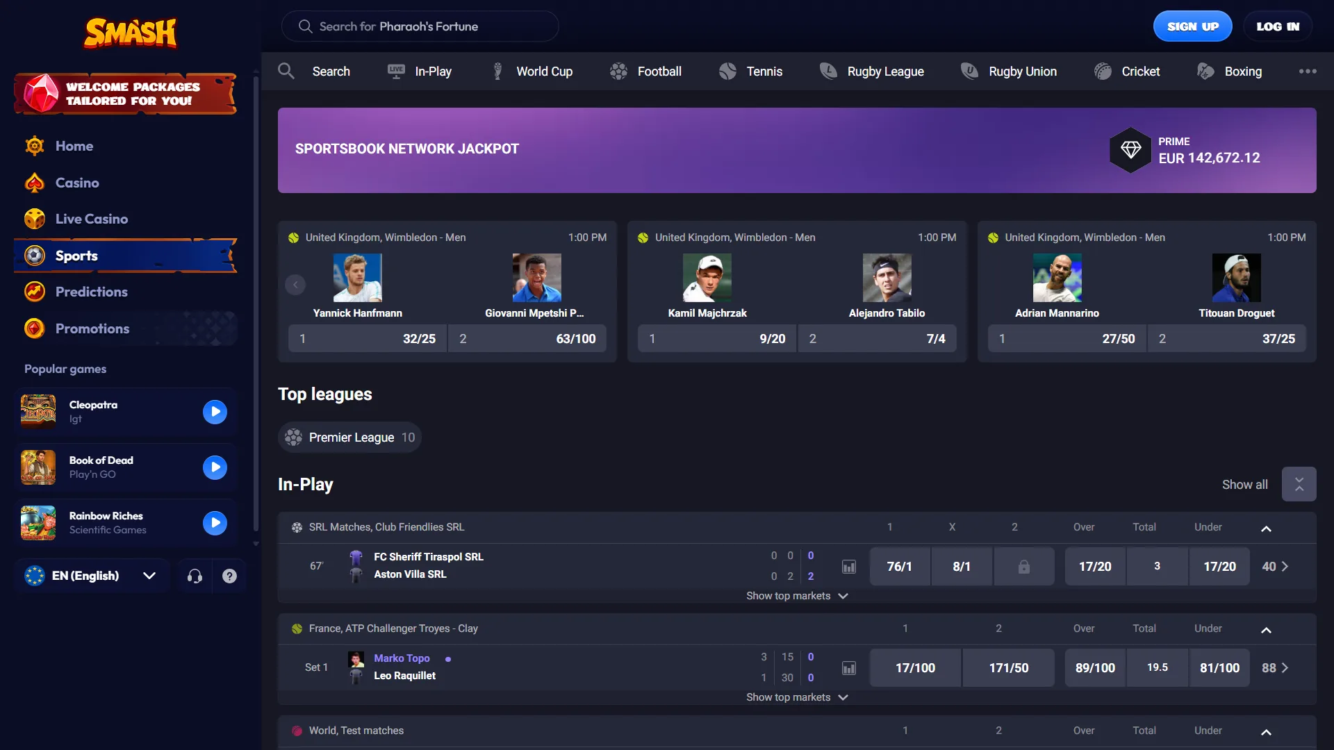 Check out the live sportsbook and sports betting section on Smash UK.